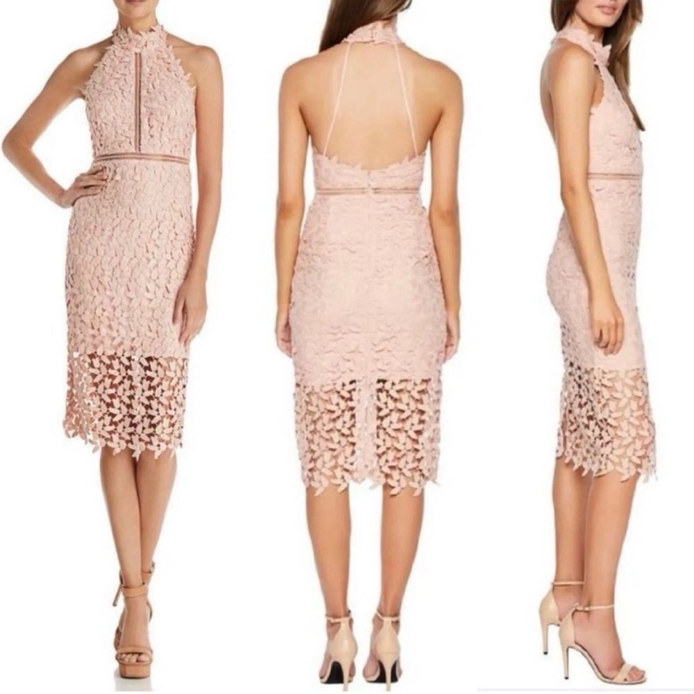 Bardot Gemma Pink Lace Midi Halter Dress